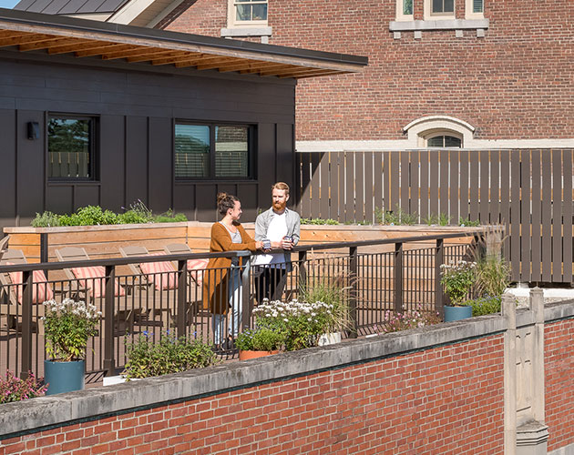 man and women on patio