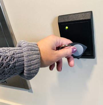 Secure entry in each building permits only residents and their guests to enter, without fiddling with a key at the front door